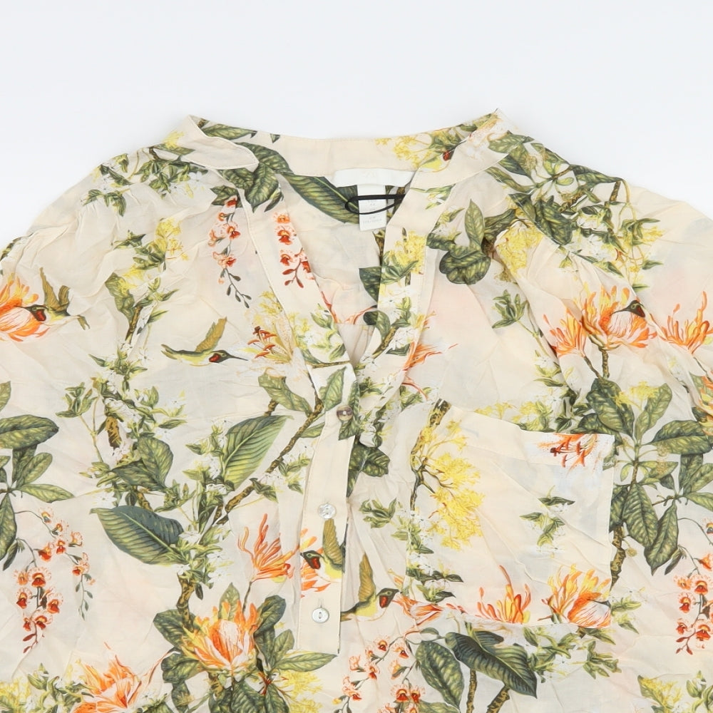 H&M Womens Ivory Floral  Basic Blouse Size 16