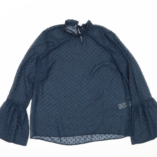 New Look Womens Blue Polka Dot  Basic Blouse Size 10  - Sheer