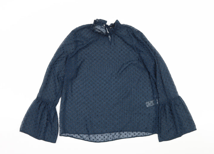 New Look Womens Blue Polka Dot Basic Blouse Size 10 - Sheer