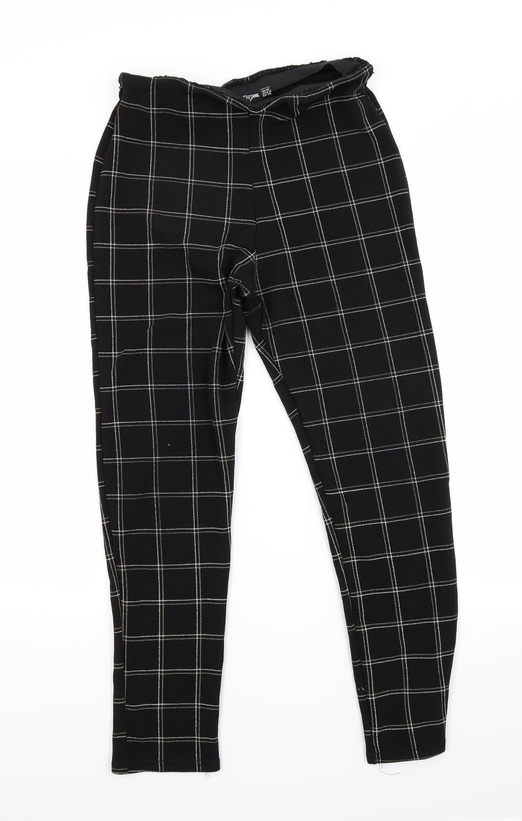 PRETTYLITTLETHING Womens Black Check  Trousers  Size 10 L27 in