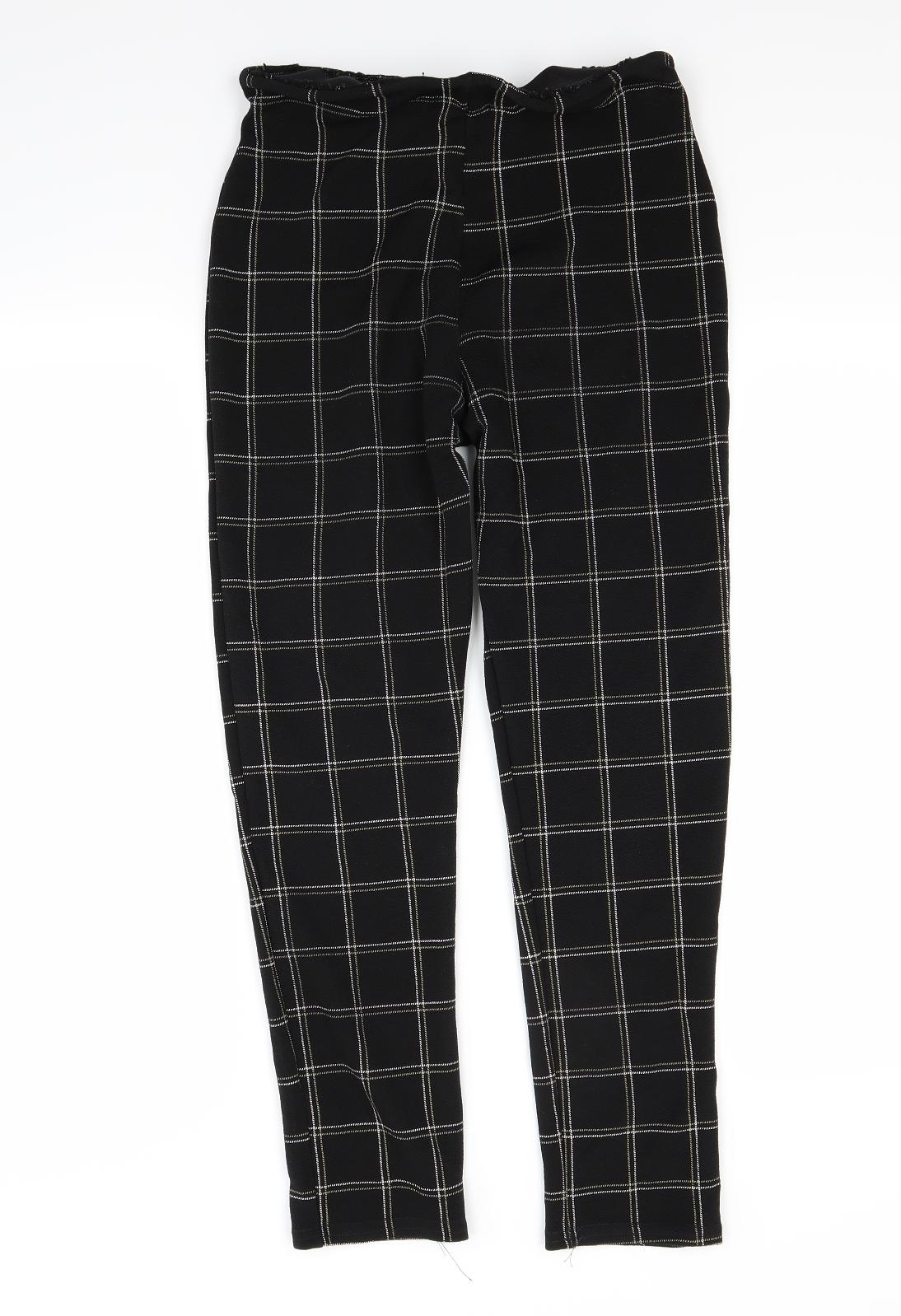 PRETTYLITTLETHING Womens Black Check  Trousers  Size 10 L27 in