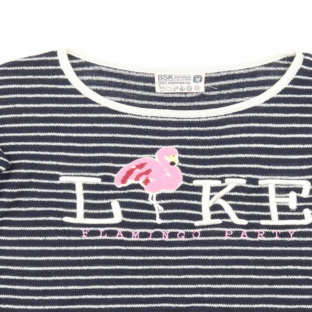 BSK Womens Blue Striped  Pullover Jumper Size M