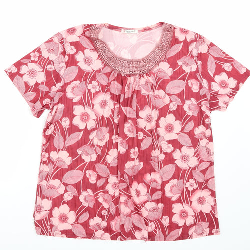 Fang hua Womens Pink Floral  Basic Blouse Size XL