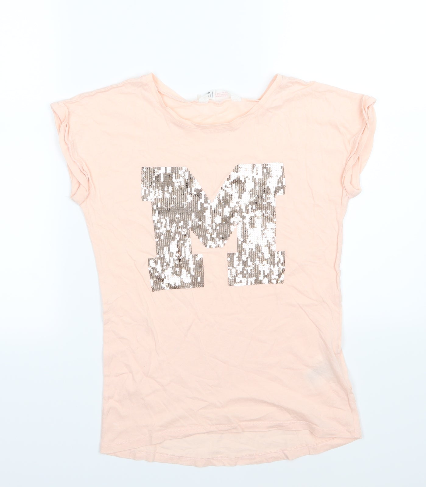 H&M Girls Pink  Jersey Basic T-Shirt Size 10-11 Years  - M Sequin