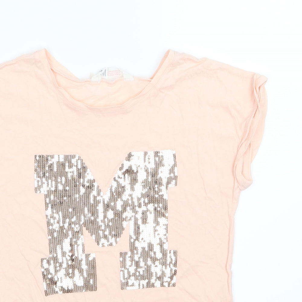 H&M Girls Pink  Jersey Basic T-Shirt Size 10-11 Years  - M Sequin
