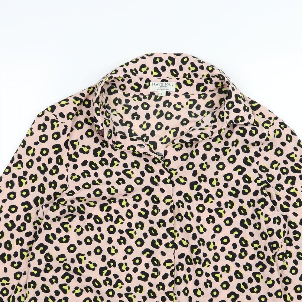 Brave Soul Womens Pink Animal Print Chiffon Basic Blouse Size S