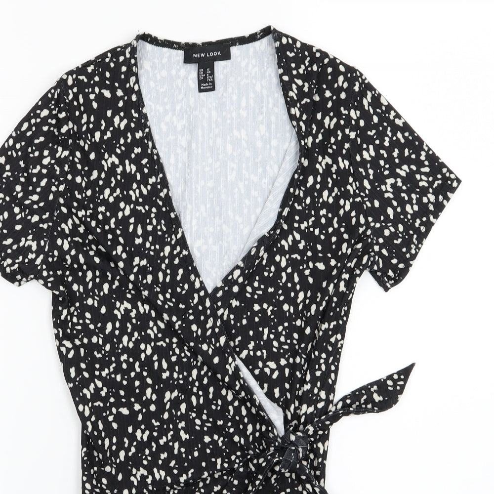 New Look Womens Black Polka Dot Jersey Basic T-Shirt Size 12  - Body suit