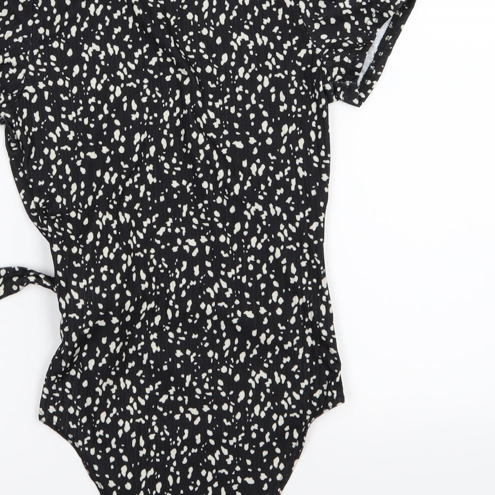New Look Womens Black Polka Dot Jersey Basic T-Shirt Size 12  - Body suit