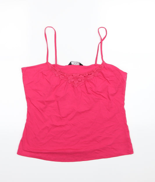 Front view of F&F women’s pink floral jersey basic tank, size UK 16