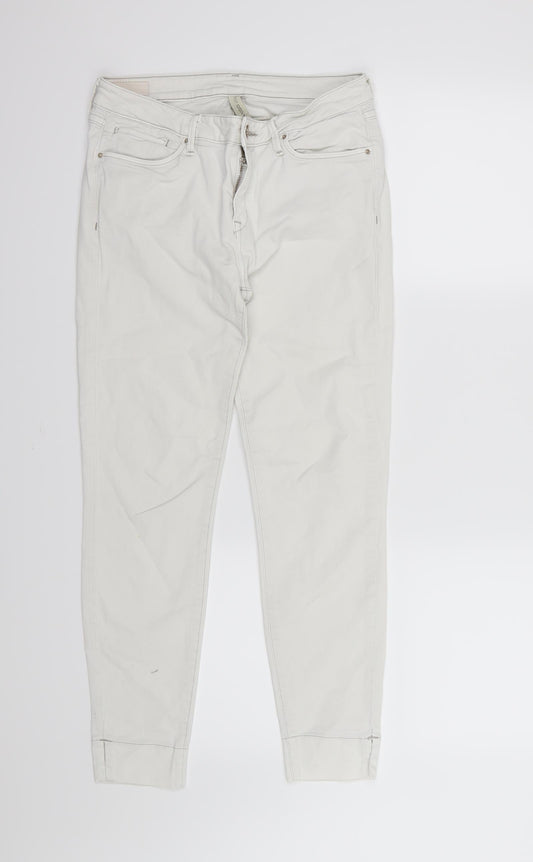 Front view of Mango women’s white denim skinny jeans, size UK 10, 26-inch leg