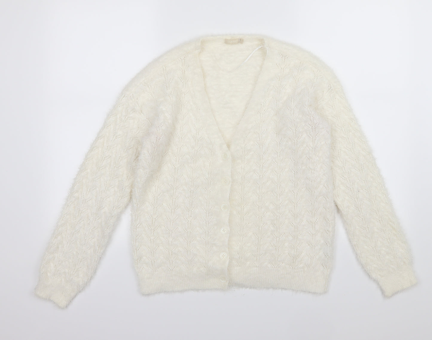 B young Womens White  Knit Cardigan Jumper Size L