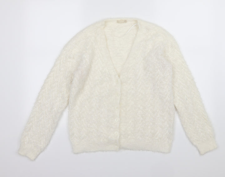 B young Womens White  Knit Cardigan Jumper Size L