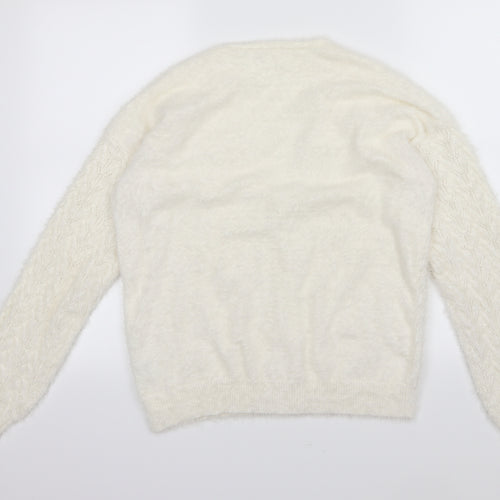 B young Womens White  Knit Cardigan Jumper Size L