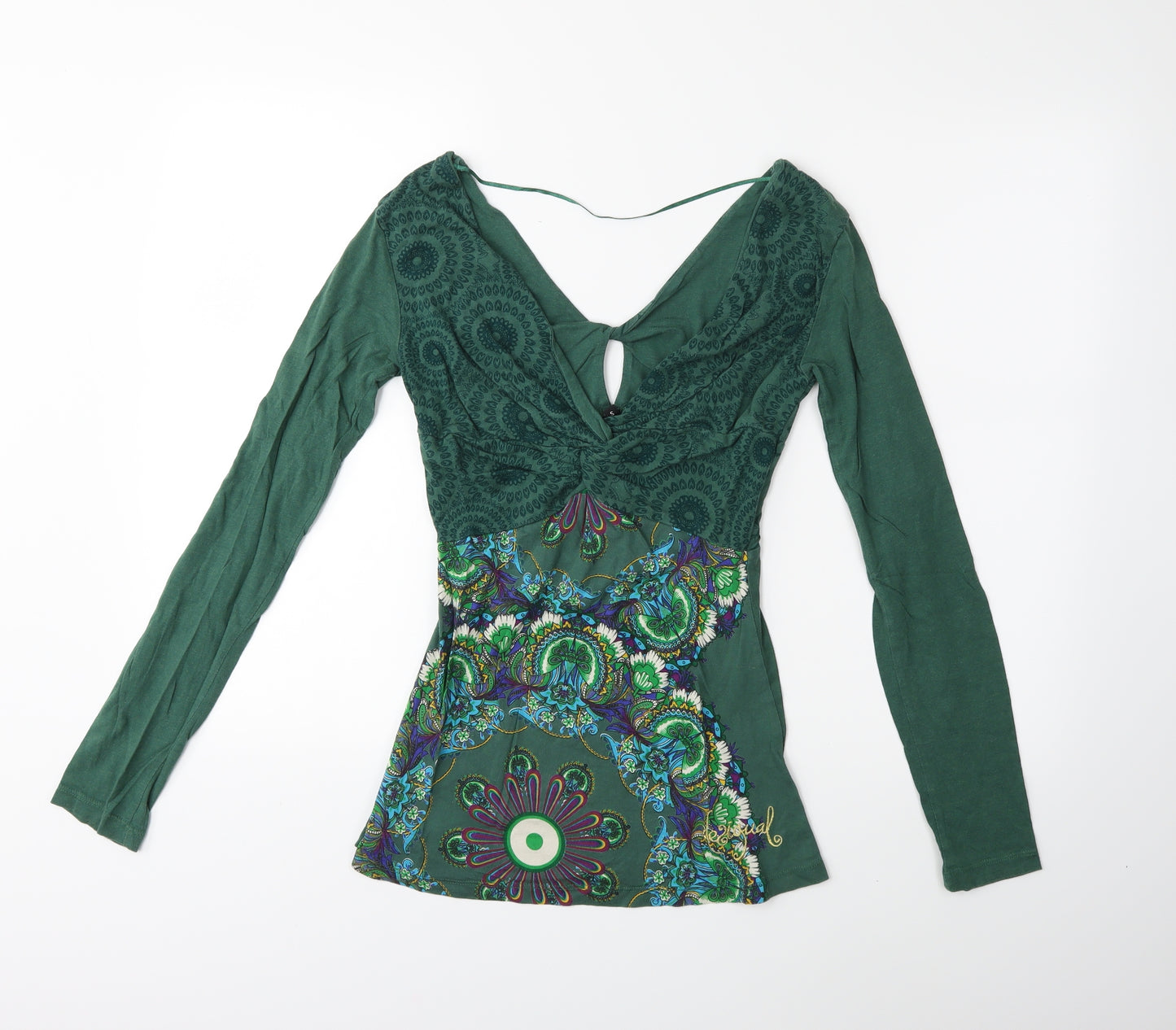 Preworn Womens Green Floral  Basic T-Shirt Size S