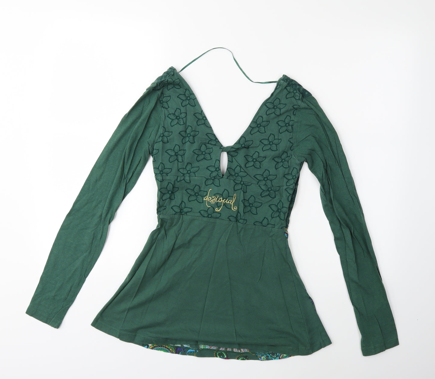 Preworn Womens Green Floral  Basic T-Shirt Size S