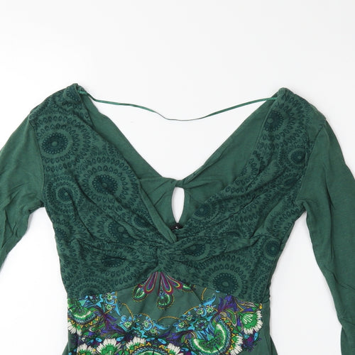 Preworn Womens Green Floral  Basic T-Shirt Size S