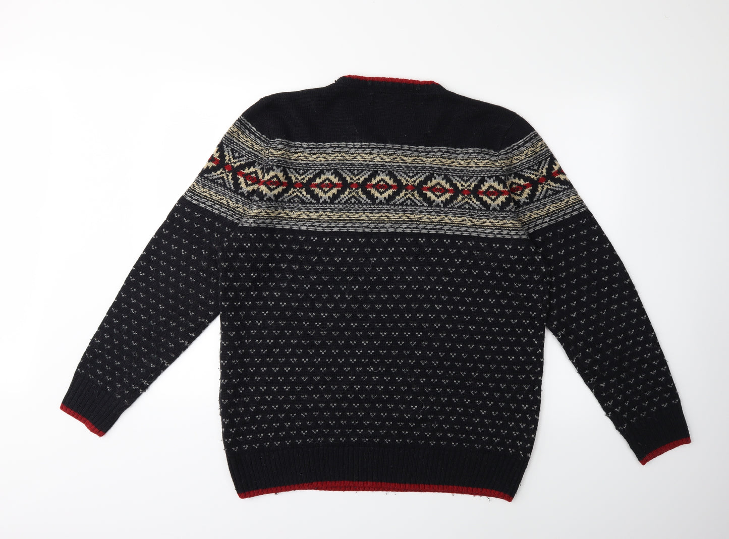 Easy Mens Black Striped Knit Pullover Jumper Size L