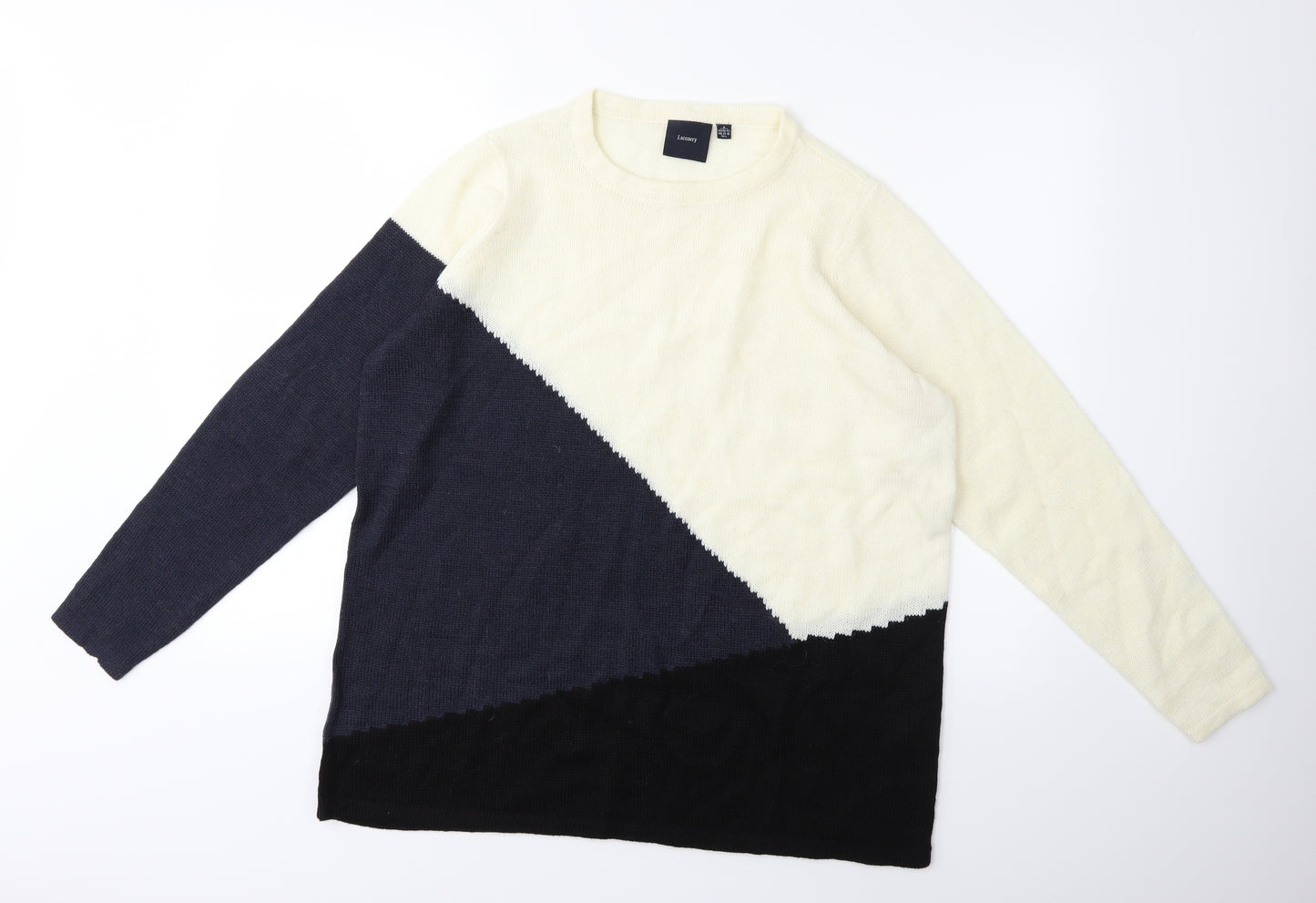 i.scenery Womens White Striped Knit Pullover Jumper Size 14