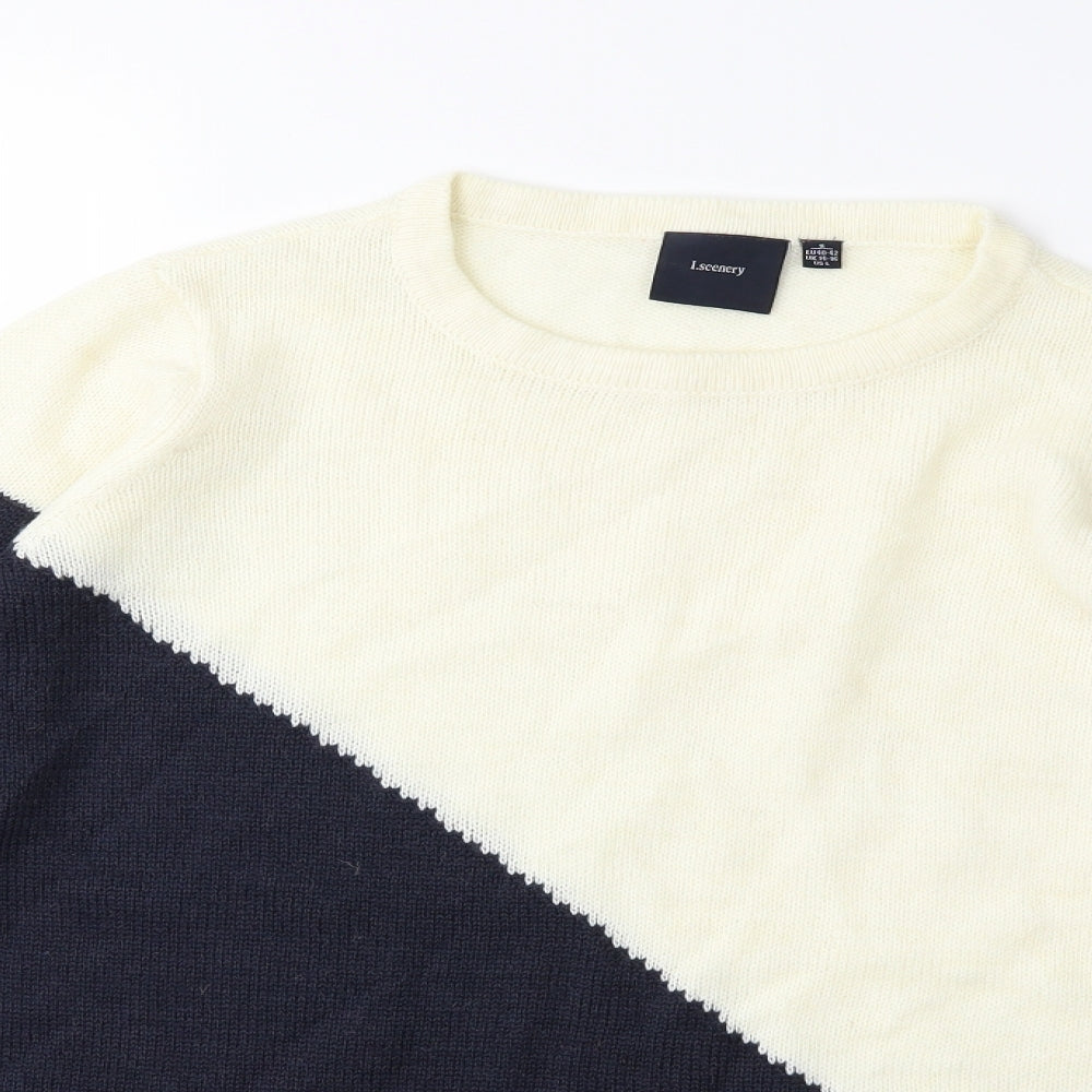 i.scenery Womens White Striped Knit Pullover Jumper Size 14