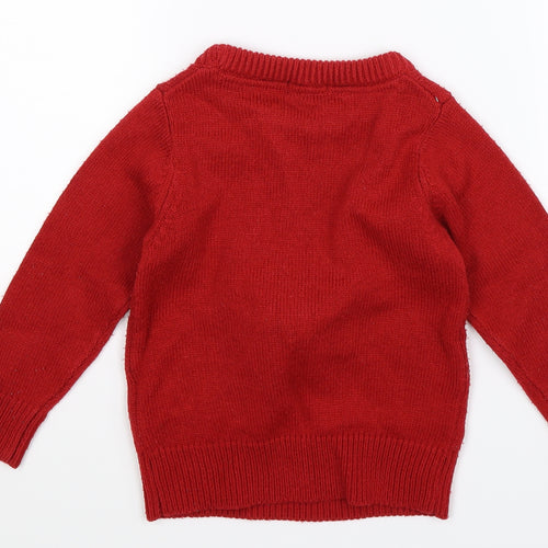 Cotton Traders Boys Red  Knit Pullover Jumper Size 3-4 Years  - Christmas