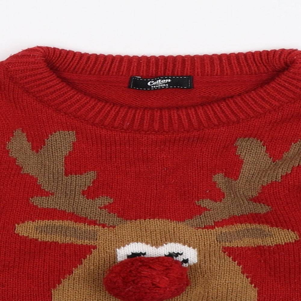 Cotton Traders Boys Red  Knit Pullover Jumper Size 3-4 Years  - Christmas