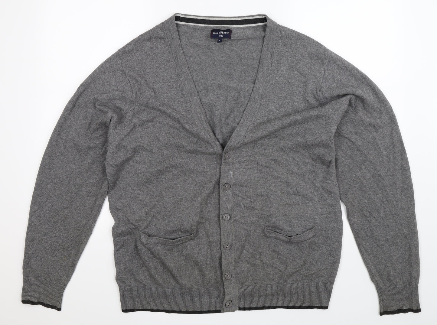 Blue Harbour Mens Grey  Knit Cardigan Jumper Size L