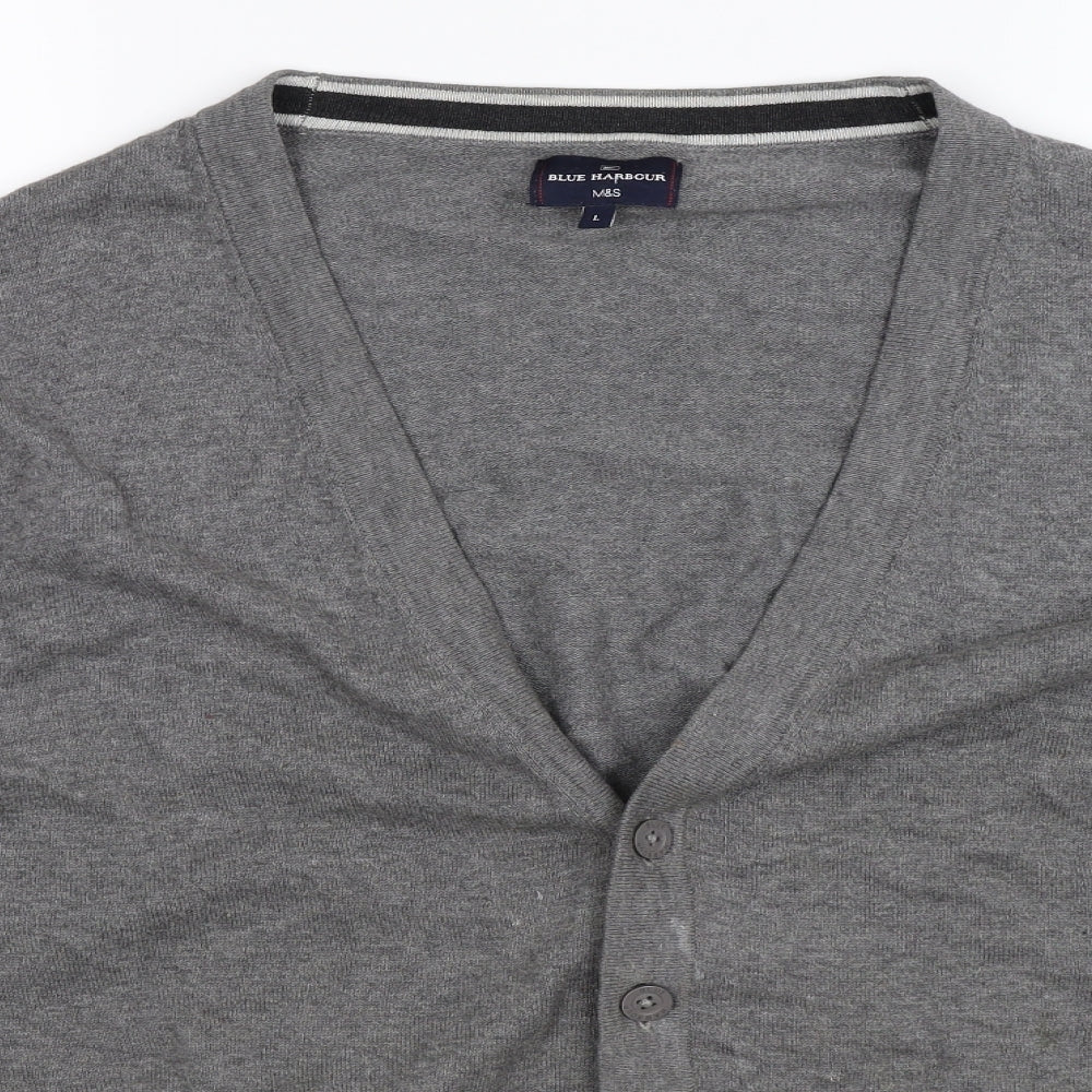 Blue Harbour Mens Grey  Knit Cardigan Jumper Size L