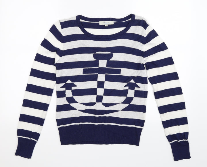 Peacocks Womens Blue Striped Knit Pullover Jumper Size 10