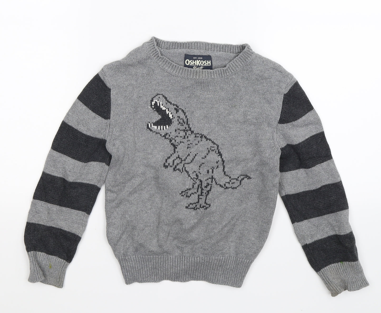 OshKosh B’gosh Boys Grey Striped Knit Pullover Jumper Size 4 Years