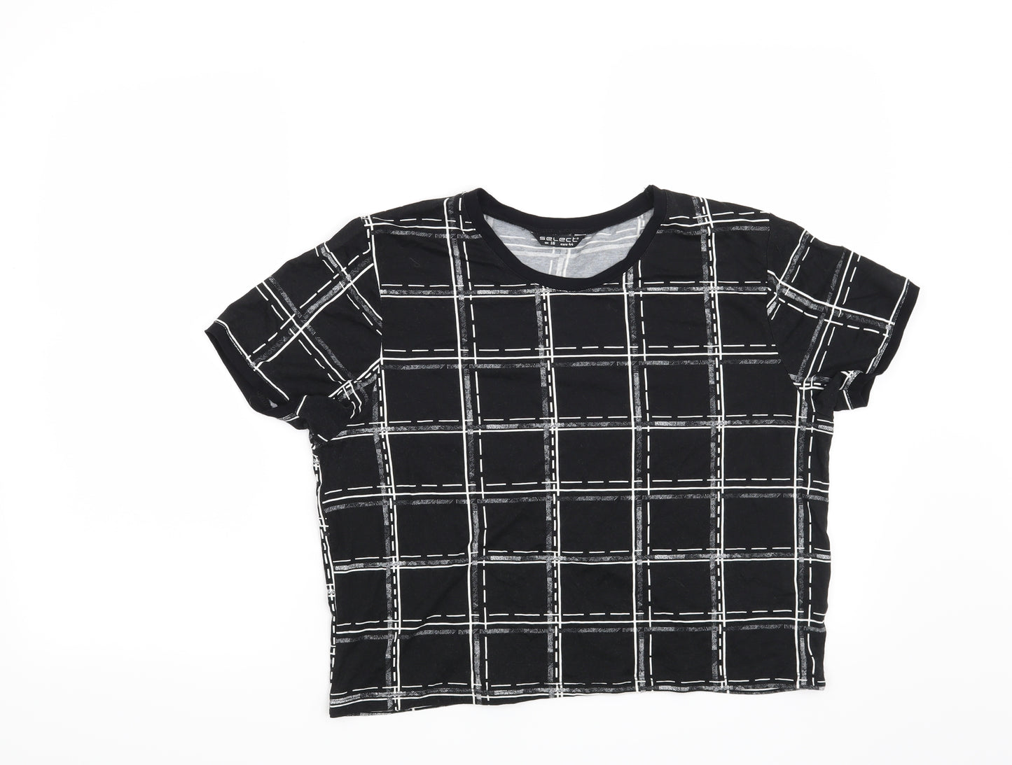 Select Womens Black Check  Basic T-Shirt Size 16