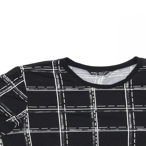 Select Womens Black Check  Basic T-Shirt Size 16