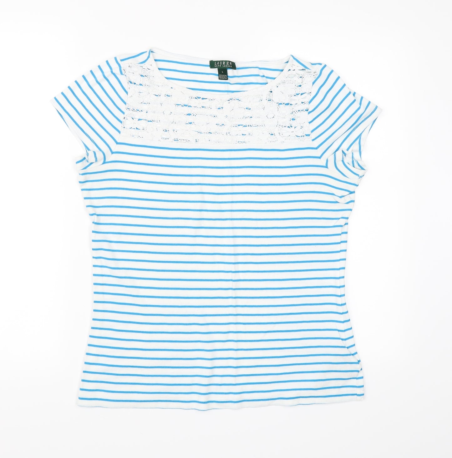 Ralph Lauren Womens Blue Striped  Basic T-Shirt Size L