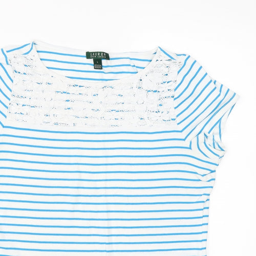 Ralph Lauren Womens Blue Striped  Basic T-Shirt Size L