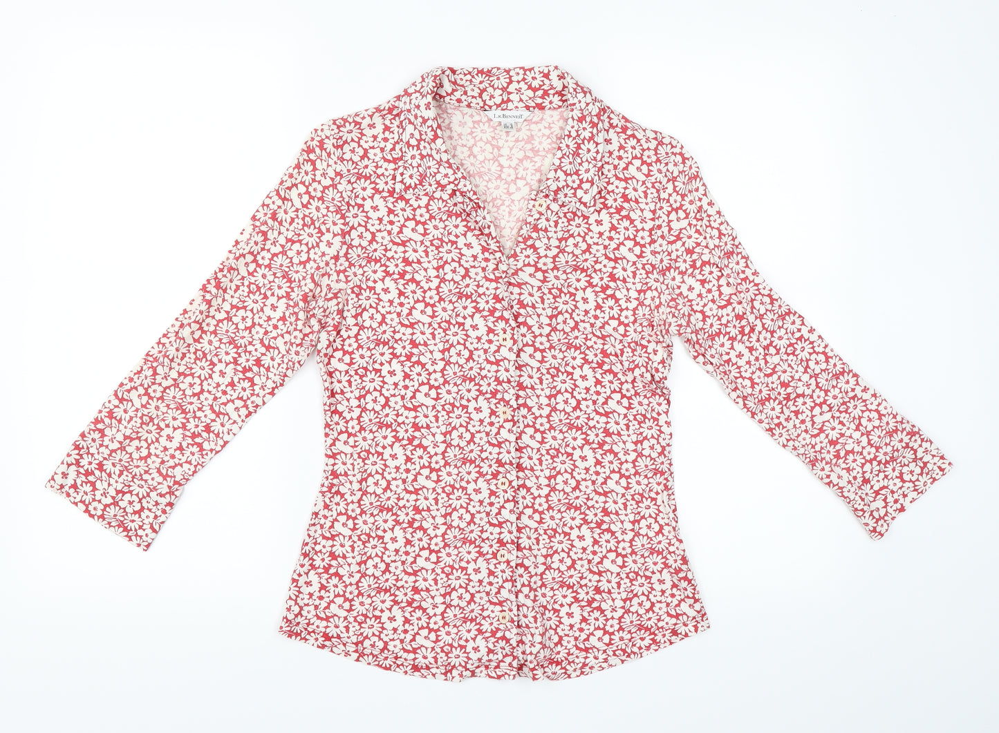 L.K. Bennett Womens Red Floral  Basic T-Shirt Size 10