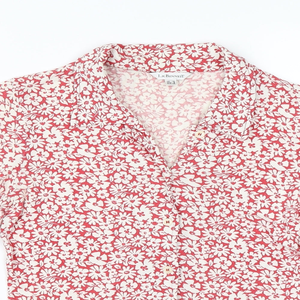 L.K. Bennett Womens Red Floral  Basic T-Shirt Size 10