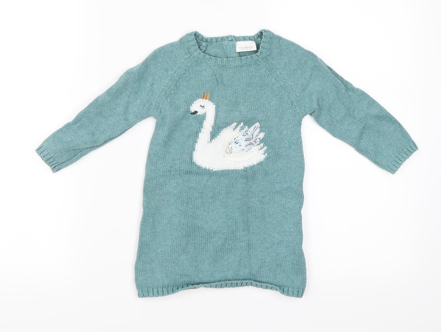 NEXT Girls Blue   Jumper Dress  Size 12-18 Months  - Swan Print Dress