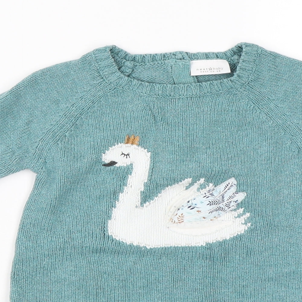 NEXT Girls Blue   Jumper Dress  Size 12-18 Months  - Swan Print Dress