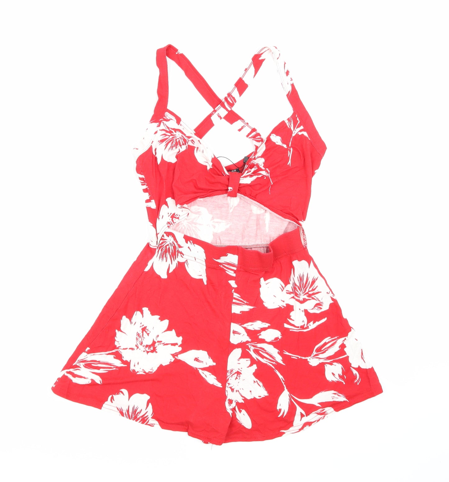 Boohoo Womens Red Floral  Playsuit One-Piece Size 10