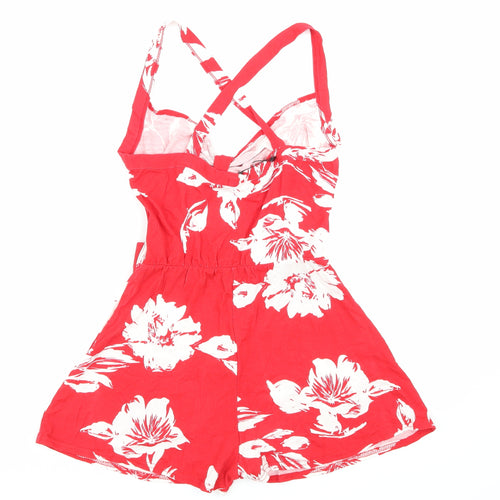Boohoo Womens Red Floral  Playsuit One-Piece Size 10