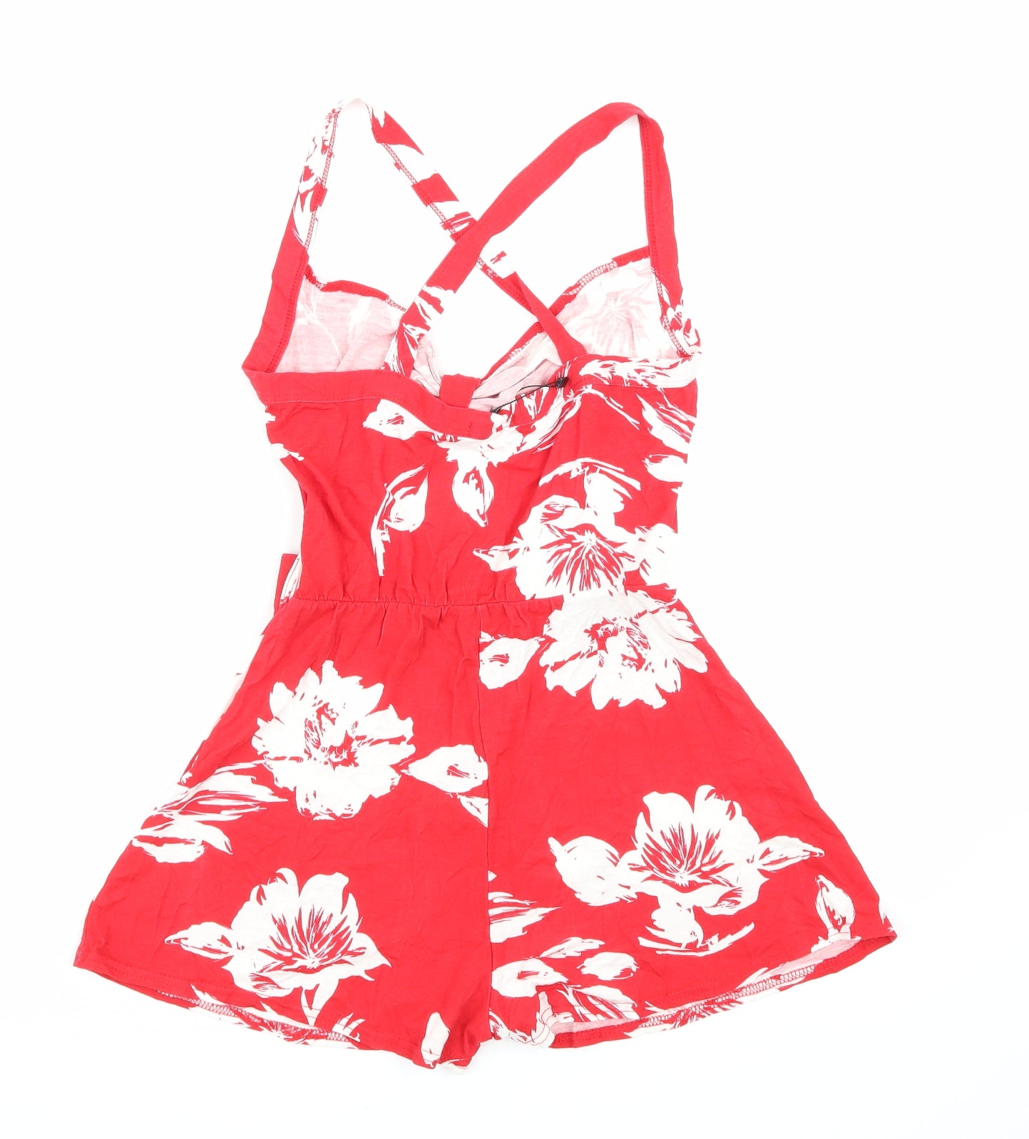 Boohoo Womens Red Floral  Playsuit One-Piece Size 10