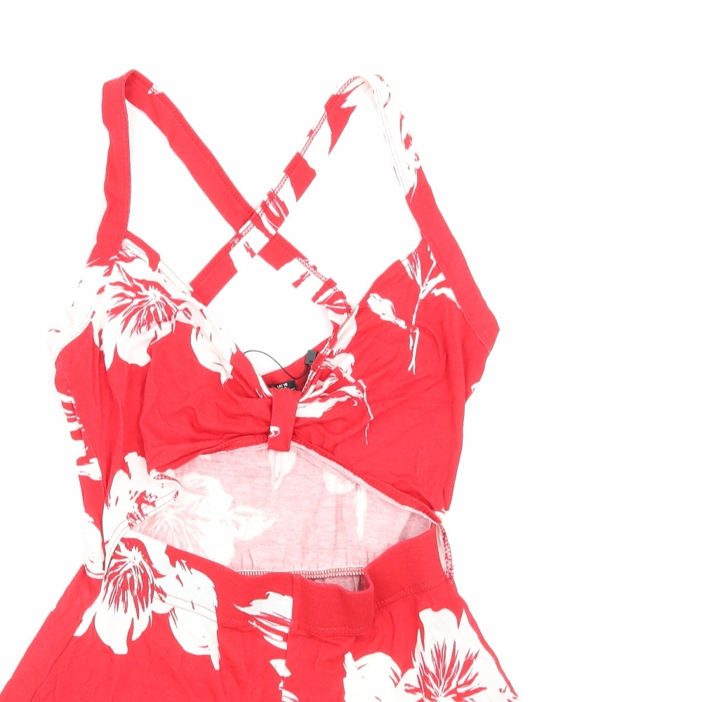 Boohoo Womens Red Floral  Playsuit One-Piece Size 10