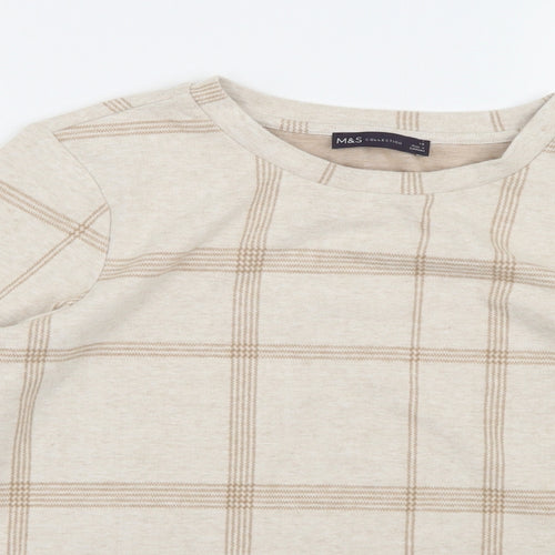 Marks and Spencer Womens Beige Check Knit Pullover Jumper Size 10