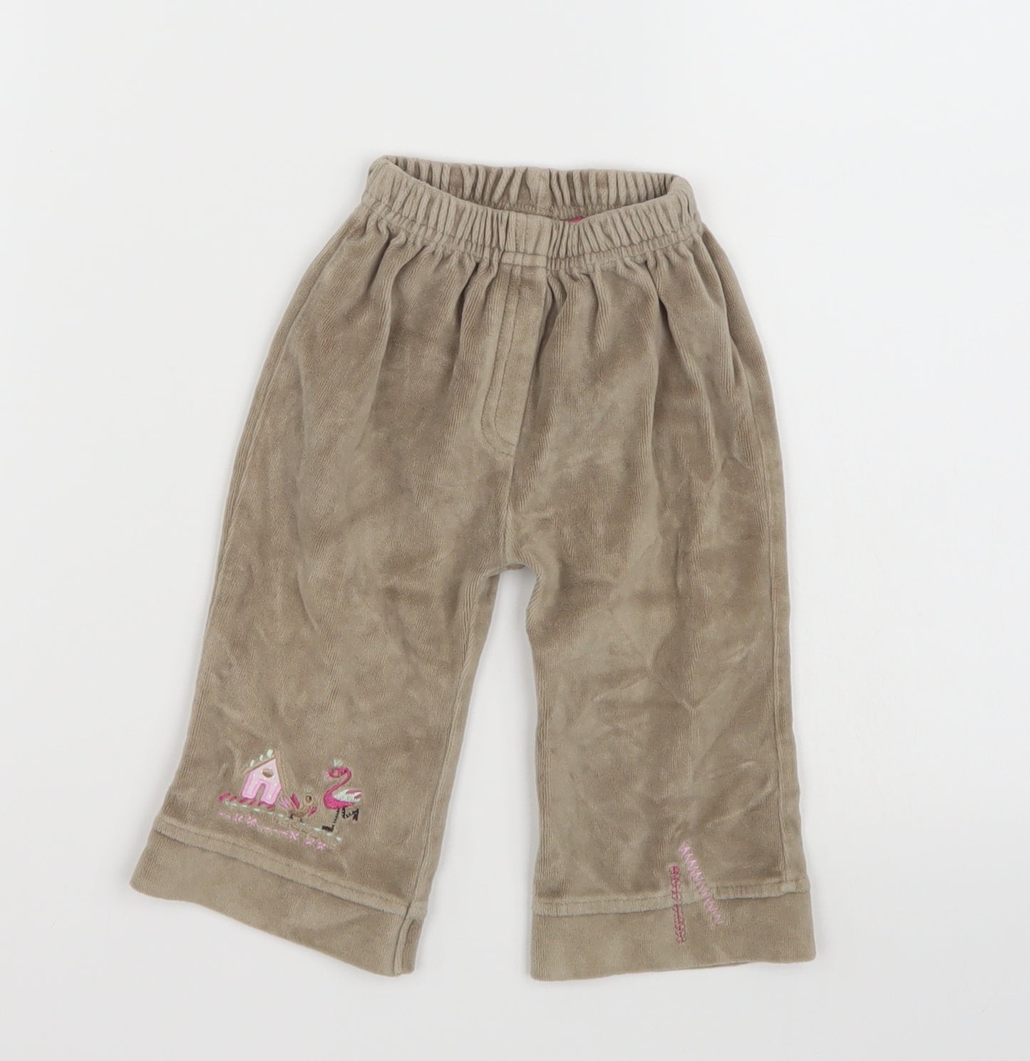 Charlotte Aux Fraises Girls Brown  Velour Jogger Trousers Size 12 Months