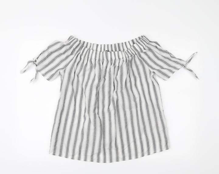 TU Womens White Striped Basic Blouse Size 12