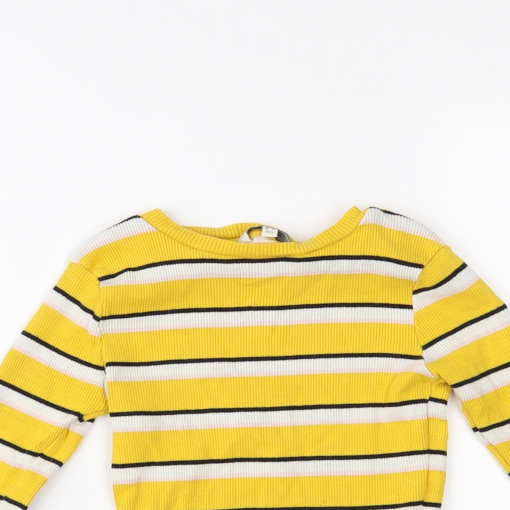 Miss E-vie Girls Yellow Striped  Basic T-Shirt Size 6-7 Years