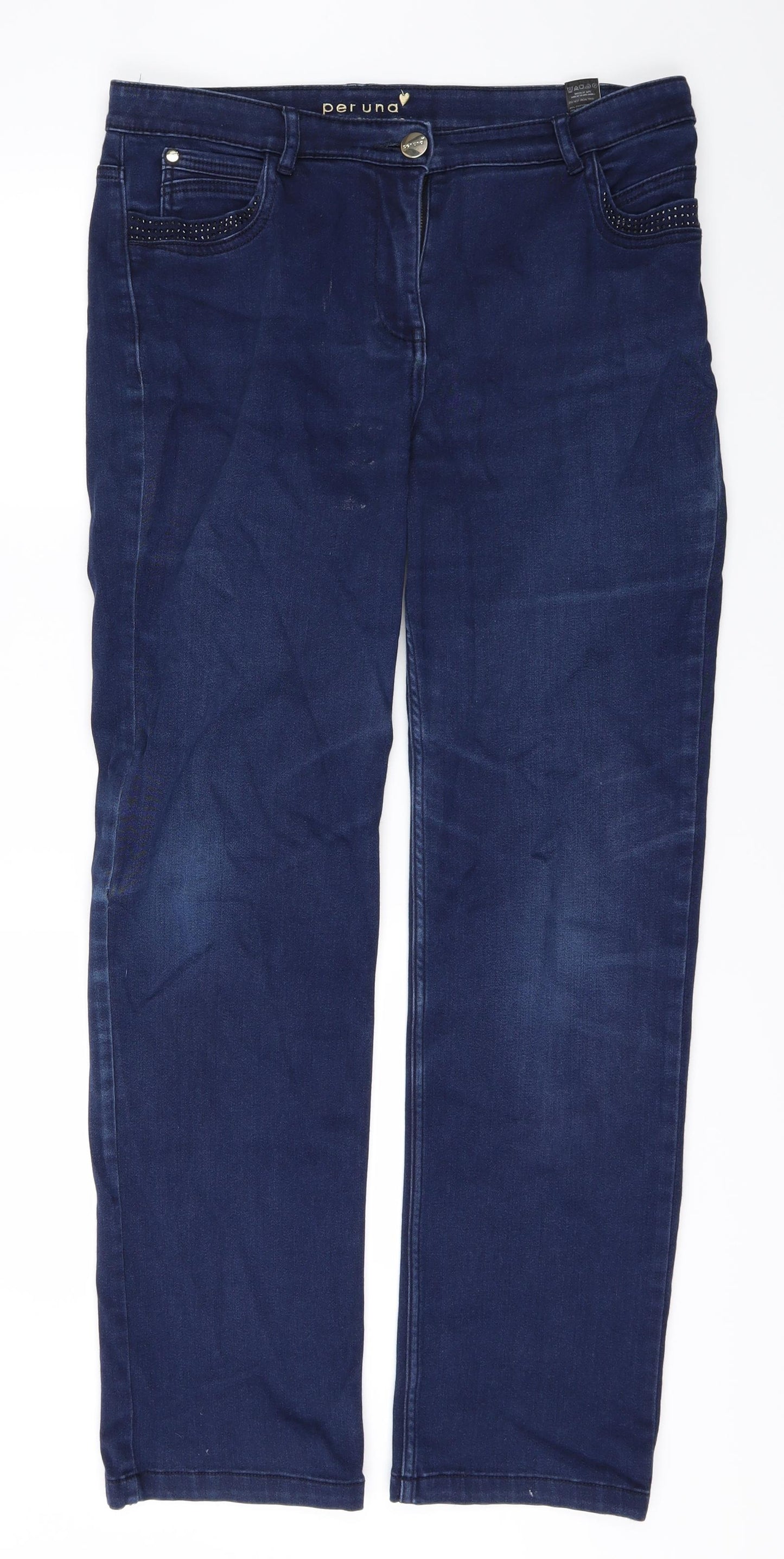 PERUNA Womens Blue  Denim Straight Jeans Size 14 L30 in