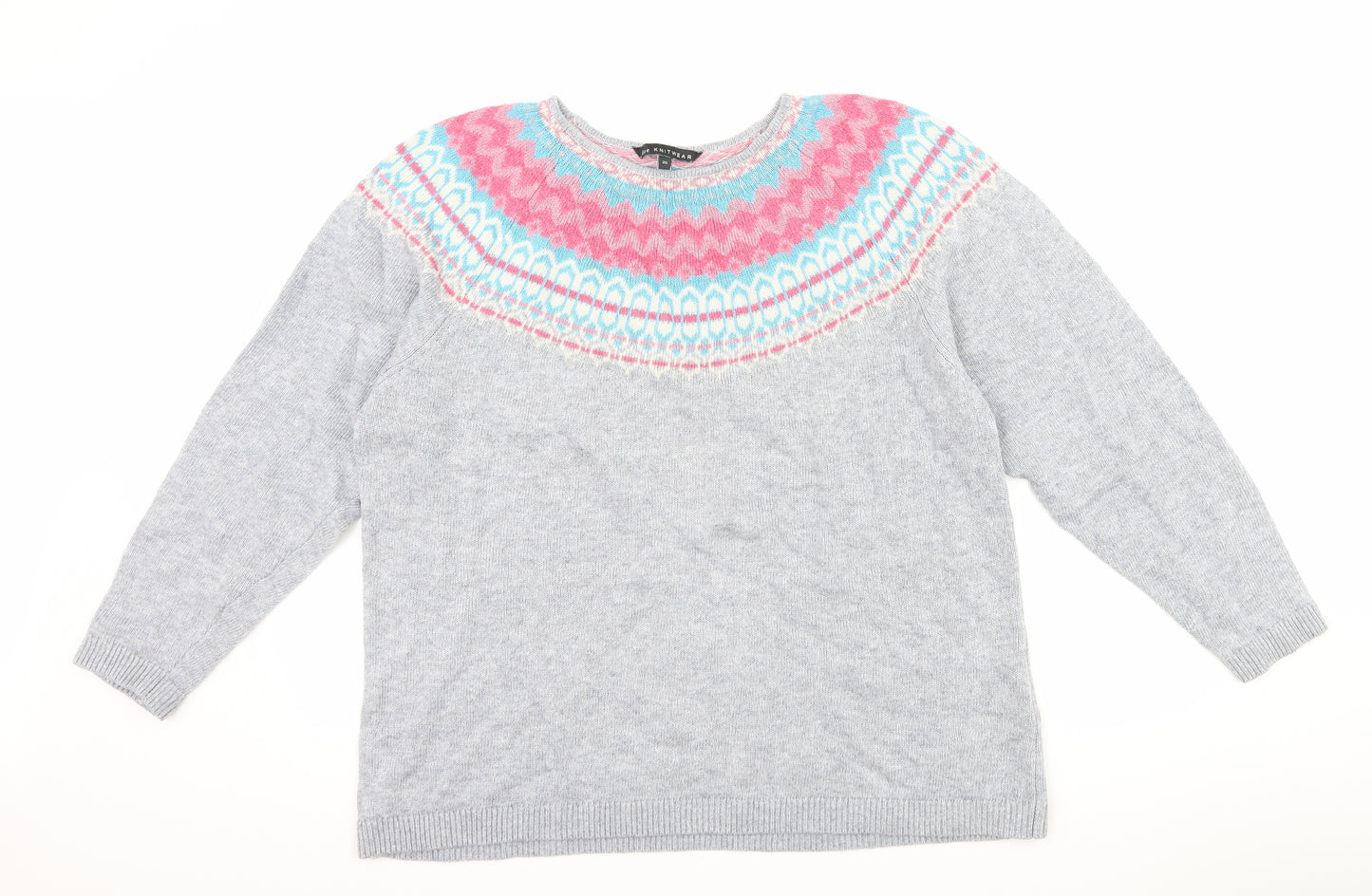 Love knitwear Womens Grey Geometric  Pullover Jumper Size 20