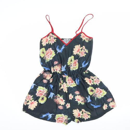 Love Womens Black Floral  Playsuit One-Piece Size S