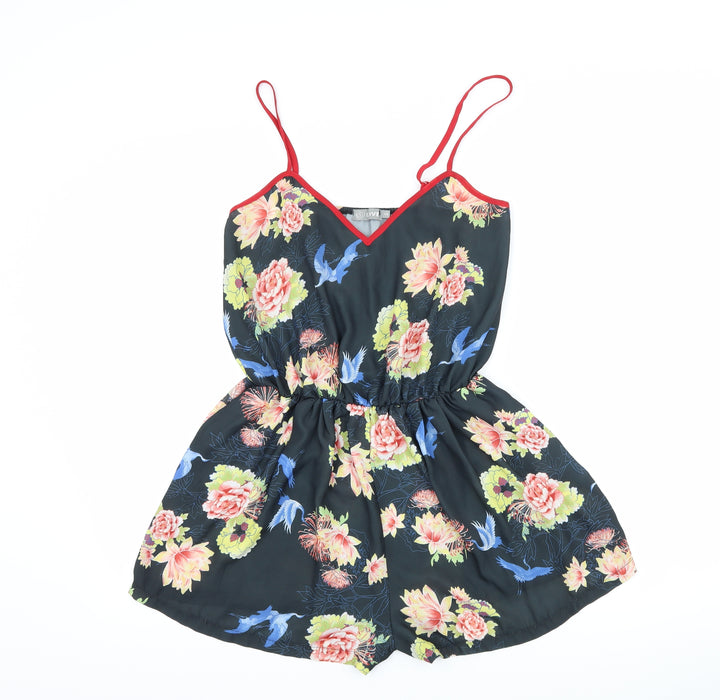 Love Womens Black Floral Playsuit One-Piece Size S