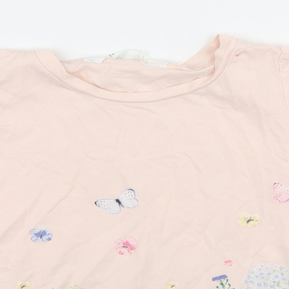 H&M Girls Pink Floral  Basic T-Shirt Size 7-8 Years